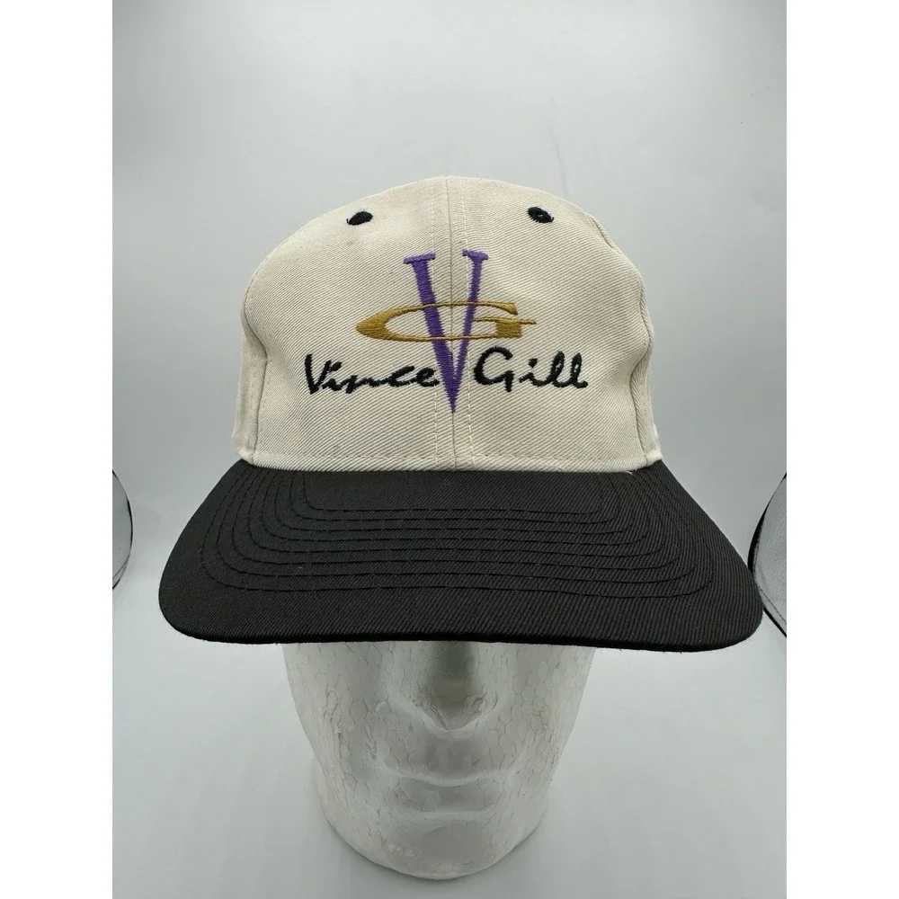 Vintage Vince Gill Hat Snapback Country Music Cream Black V Logo Cap 90s